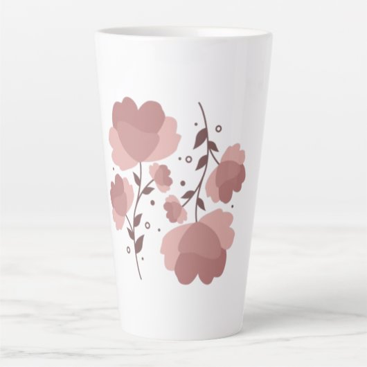 One line art vlinder met esthetische roze bloem latte mok (Voorkant)