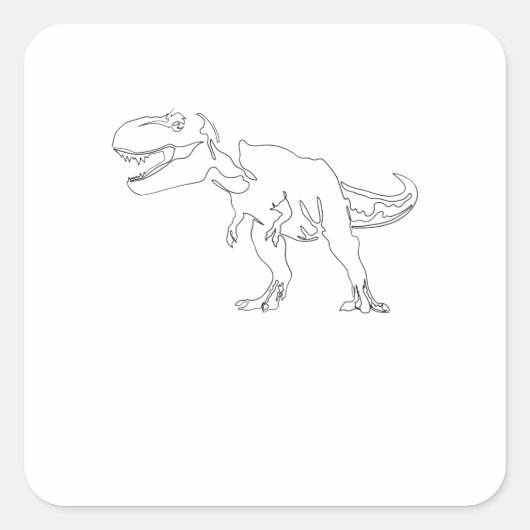 One Line Drawing Dino T Rex Single Art Vierkante Sticker (Voorkant)