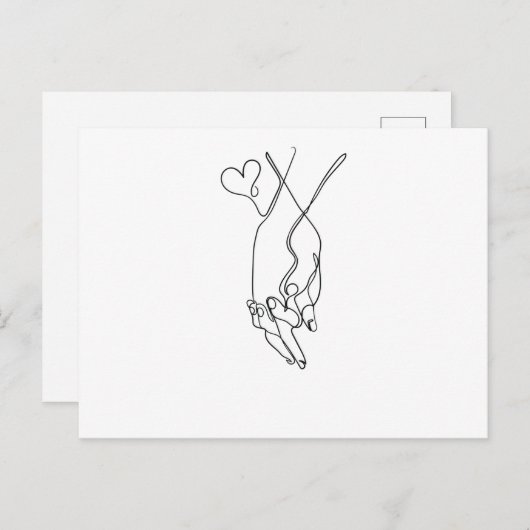 One Line Drawing Händchen halten Single Art Briefkaart (Voorkant / Achterkant)