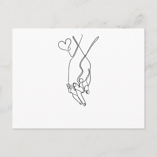 One Line Drawing Händchen halten Single Art Briefkaart (Voorkant)