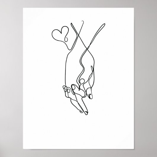 One Line Drawing Händchen halten Single Art Poster (Voorkant)