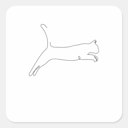 One Line Drawing Katze springt Single Art Vierkante Sticker (Voorkant)