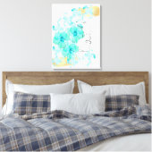 One line face art met blauwe bloemen vlekken en go canvas afdruk (Insitu (Slaapkamer))