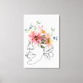 One line face art met roze botanische bloemenoog canvas afdruk (Voorkant)