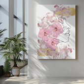 One Line gezichtskunst met roze Bloemen vlekken go Canvas Afdruk