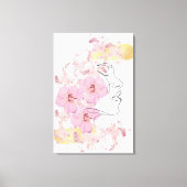 One Line gezichtskunst met roze Bloemen vlekken go Canvas Afdruk (Voorkant)