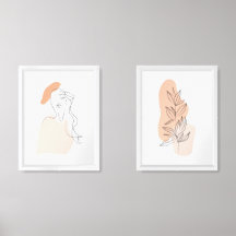 One Line Vrouw en Leaf Wall Art Set