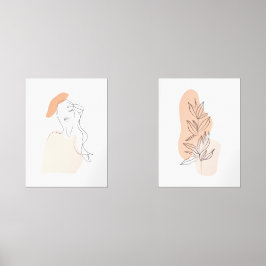 One Line Vrouw en Leaf Wall Art Set