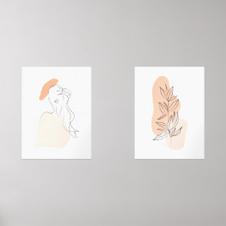 One Line Vrouw en Leaf Wall Art Set