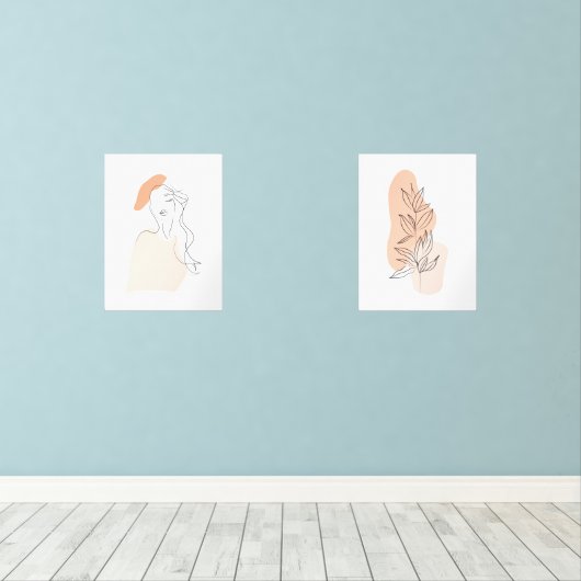 One Line Vrouw en Leaf Wall Art Set (Houten vloer)