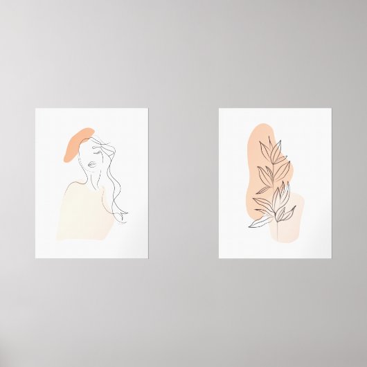 One Line Vrouw en Leaf Wall Art Set (Voorkant)