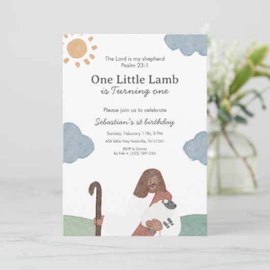 One Little Lamb Psalm 23 Birthday Kaart (Staand voorkant)
