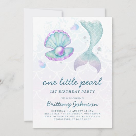 One Little Pearl 1st Birthday Kaart (Voorkant)