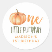 One Little Pumpkin Baby's 1e verjaardag Ronde Sticker (Voorkant)