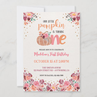 One Little Pumpkin Boho Floral 1e verjaardag Uitno Kaart
