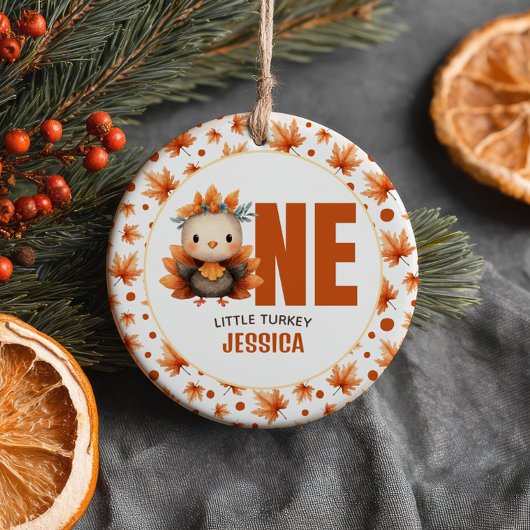 One Little Turkey Thanksgiving 1st Birthday Photo Keramisch Ornament