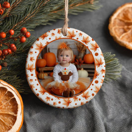 One Little Turkey Thanksgiving 1st Birthday Photo  Keramisch Ornament