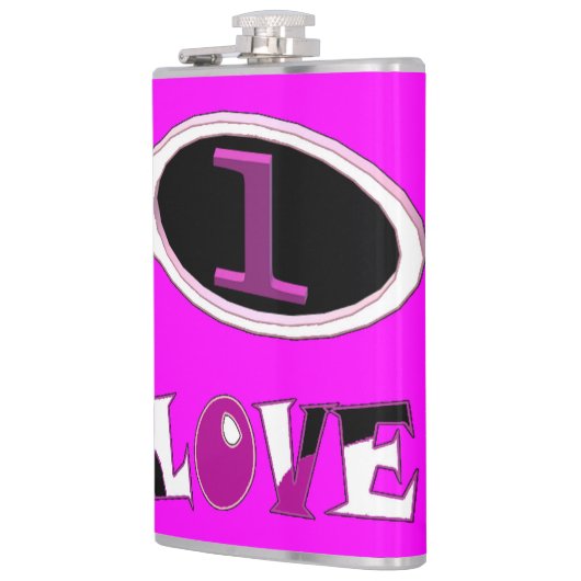 One love brite pink zeg het hardop heupfles (Links)