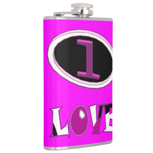 One love brite pink zeg het hardop heupfles (Rechts)