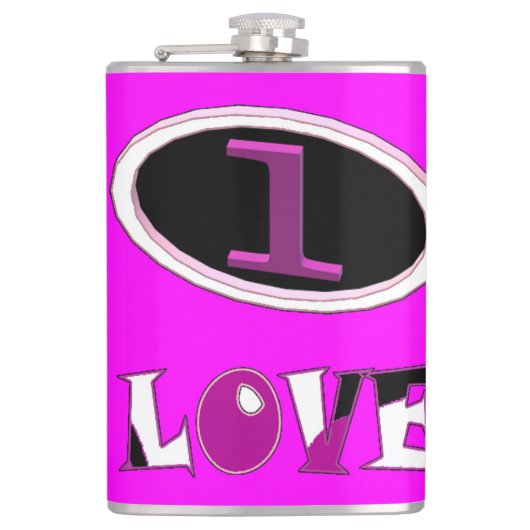 One love brite pink zeg het hardop heupfles (Voorkant)