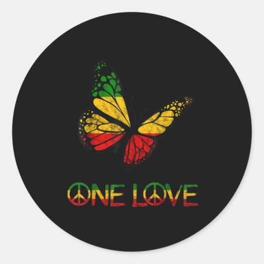 One Love Butterfly Rasta Reggae Peace Ronde Sticker (Voorkant)