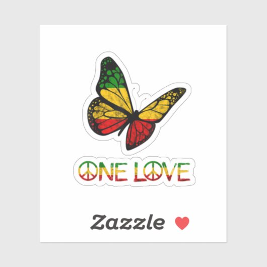 One Love Butterfly Rasta Reggae Peace Sticker (Vel)
