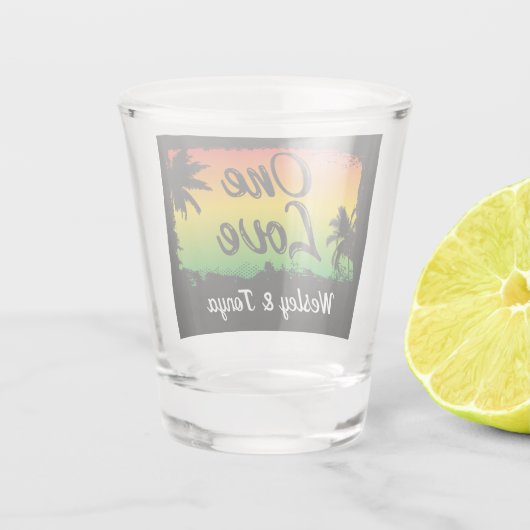One Love Caribbean Beach bruiloft Shot Glas (Achterkant)