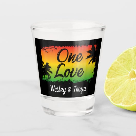 One Love Caribbean Beach bruiloft Shot Glas (Voorkant)