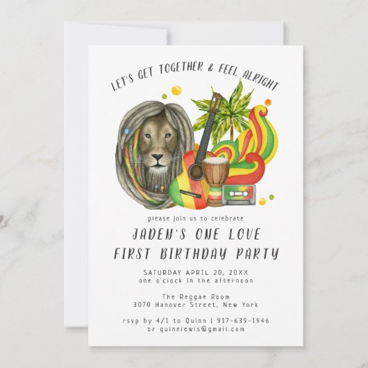 One Love Eerste Verjaardagsfeest Uitnodiging (Voorkant)