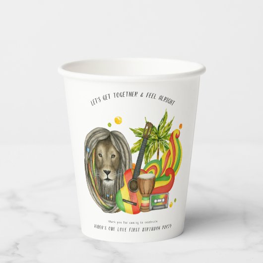 One Love First Birthday Party Papieren Bekers (Achterkant)