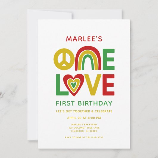 One Love First Reggae Birthday Invitation Kaart (Voorkant)