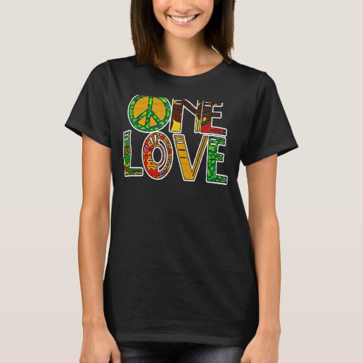 One Love Jamaica Rasta Reggae Peace Black Geschied T-shirt (Voorkant)