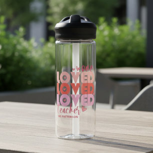 One Love Leraar Roze Modern Persoonlijke Naam Waterfles