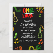 One Love Music Black Red Gold Green 1st Birthday Kaart (Voorkant)