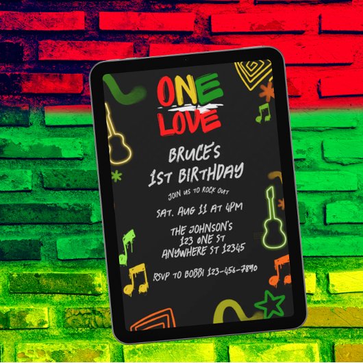 One Love Music Black Red Gold Green 1st Birthday Kaart