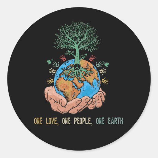 One Love One People One Earth Day World Peace Ronde Sticker (Voorkant)