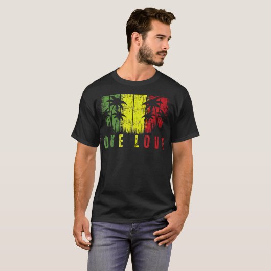 One Love Palm Tree Reggae Muziek Rasta T-shirt (Voorkant volledig)