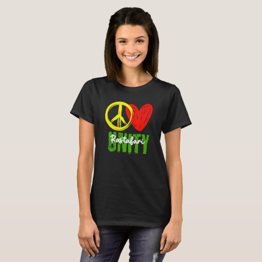 One Love Peace Unity Reggae Roots Jamaica Ras T-shirt (Voorkant volledig)