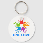 One Love Rainbow Hands Button Sleutelhanger (Voorkant)