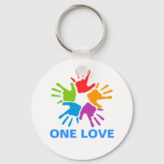 One Love Rainbow Hands Button Sleutelhanger (Voorkant)