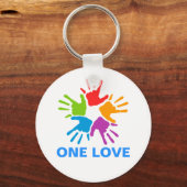 One Love Rainbow Hands Button Sleutelhanger (Voorkant)