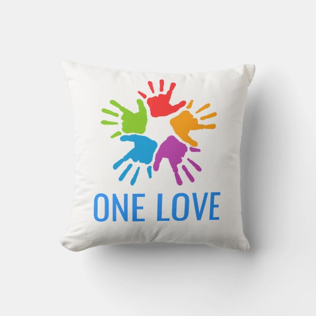 One Love Rainbow Hands Sierkussen (Voorkant)
