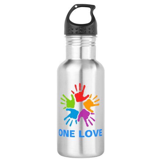 One Love Rainbow Hands Water Bottle Waterfles (Voorkant)