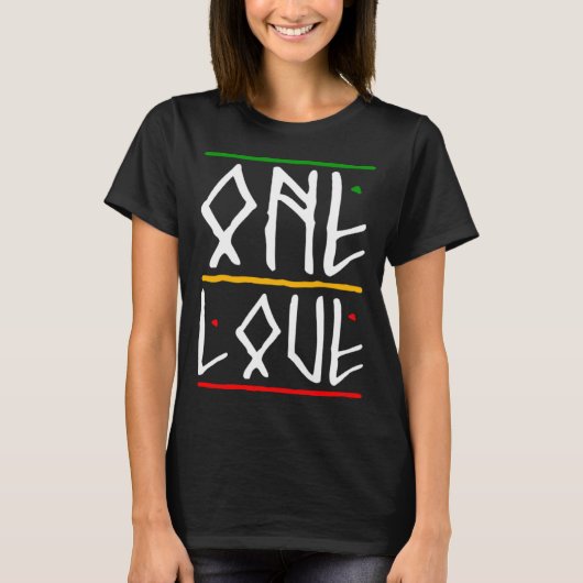 One Love Rasta Kleuren Reggae T-shirt (Voorkant)