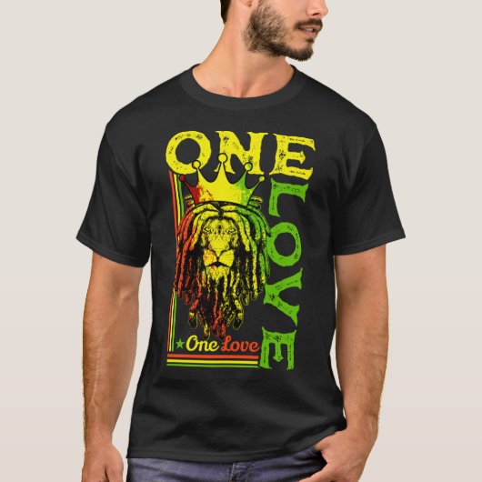 One Love Rasta Lion Jamaican Pride Reggae African T-shirt (Voorkant)