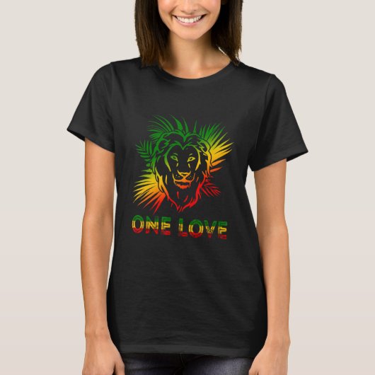 One Love Rasta Reggae Lion Judah Jamaica Roots T-shirt (Voorkant)
