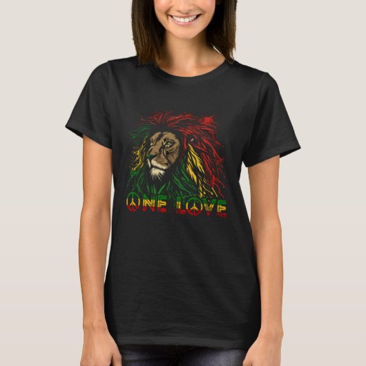 One Love Rasta Reggae Lion Of Judah Pride Rastafar T-shirt (Voorkant)