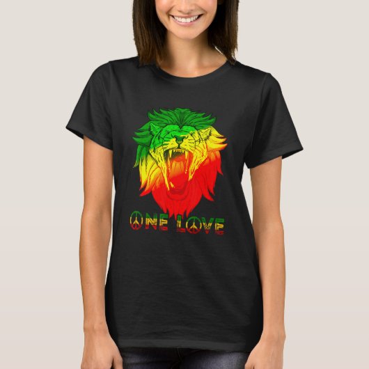 One Love Rasta Reggae Rastafarian Lion of Judah Ja T-shirt (Voorkant)