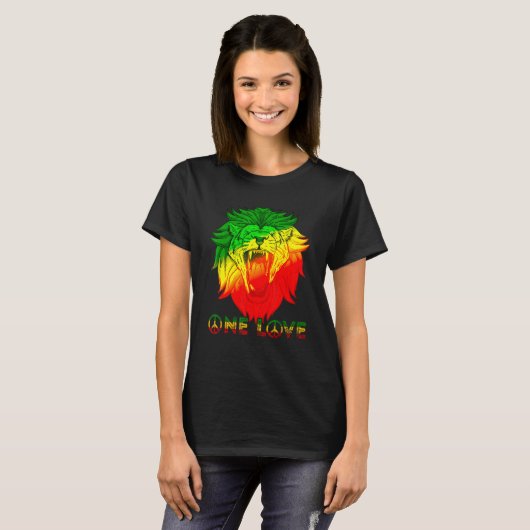 One Love Rasta Reggae Rastafarian Lion of Judah Ja T-shirt (Voorkant volledig)