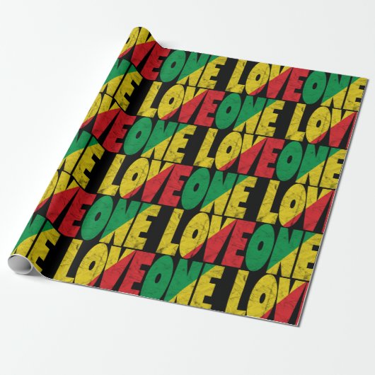 One Love Rasta Reggae Typographic Pattern Cadeaupapier (Uitgerold)